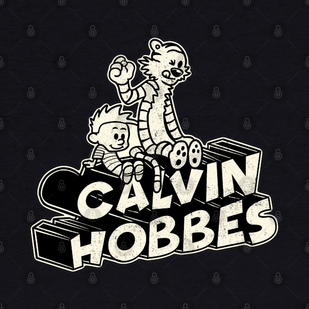 Drawing retro Vintage 80s and 90s Calvin and Hobbes - Fan Art Design by aiWallpaperCollection